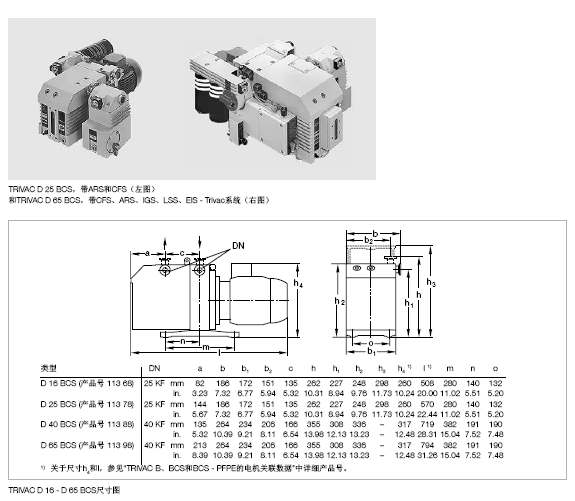 萊寶TRIVAC D-BCS雙級旋片真空泵尺寸圖 萊寶TRIVAC D-BCS雙級旋片真空泵尺寸圖
